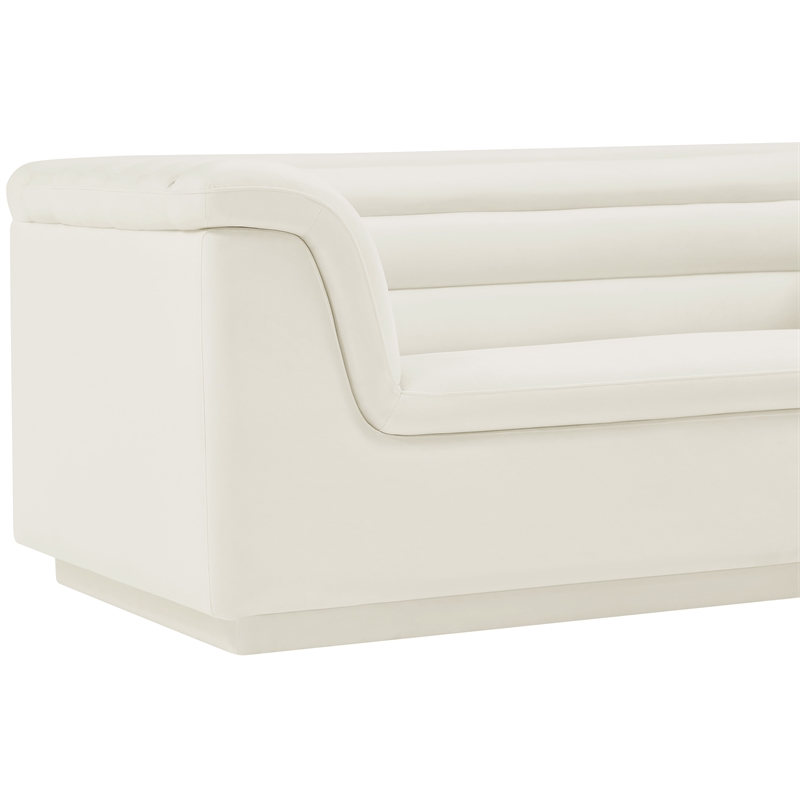 Bowery Hill Contemporary Deep Channel Tufted Soft Cream Velvet Fabric Sofa