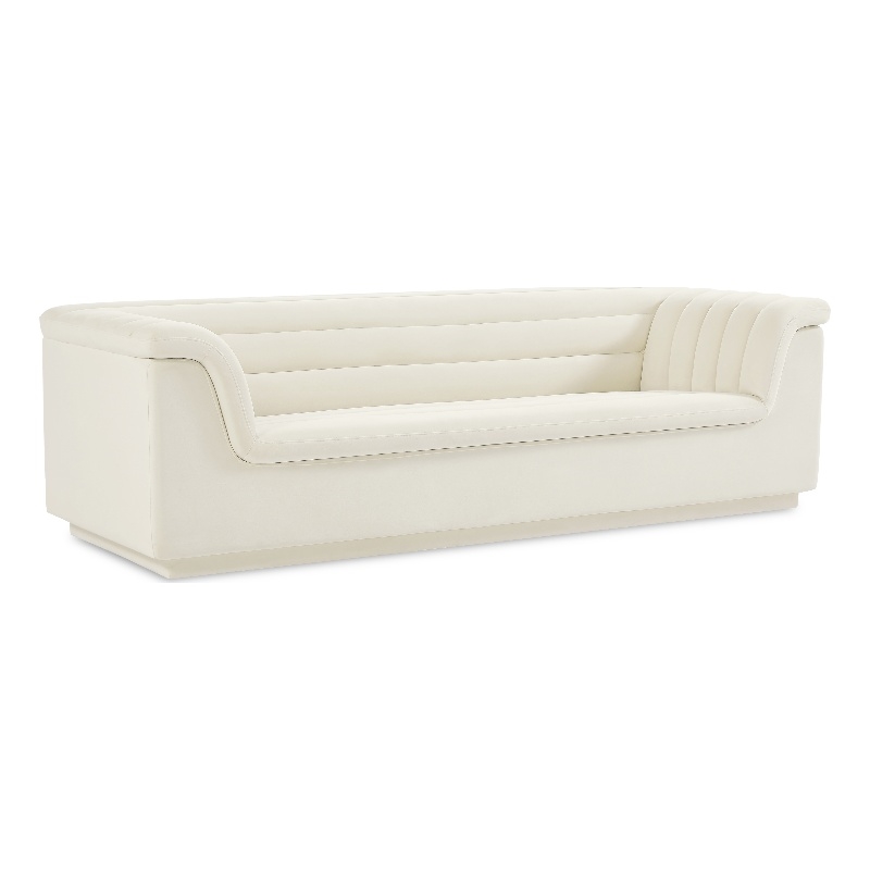 Bowery Hill Contemporary Deep Channel Tufted Soft Cream Velvet Fabric Sofa
