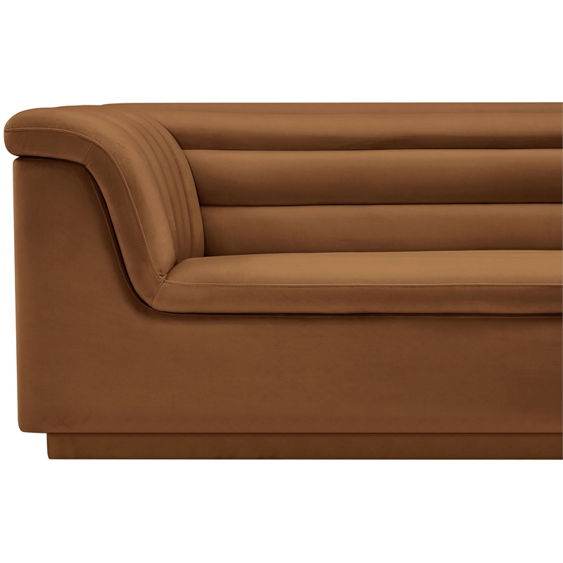 Bowery Hill Contemporary Deep Channel Tufted Soft Saddle Velvet Fabric Sofa