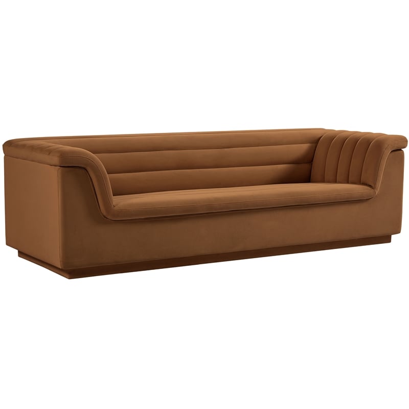 Bowery Hill Contemporary Deep Channel Tufted Soft Saddle Velvet Fabric Sofa