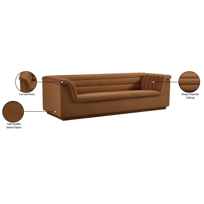 Bowery Hill Contemporary Deep Channel Tufted Soft Saddle Velvet Fabric Sofa