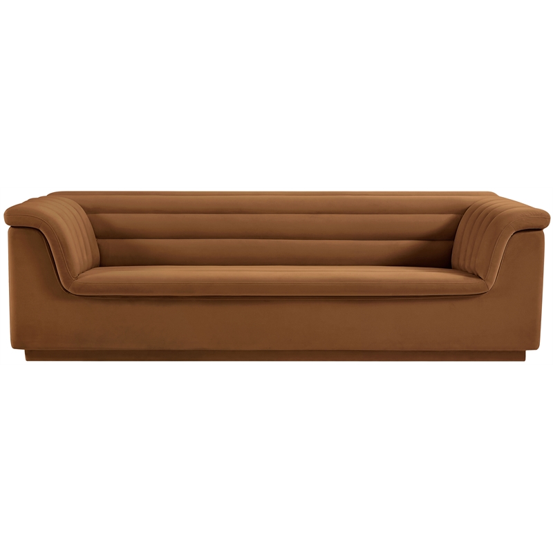 Bowery Hill Contemporary Deep Channel Tufted Soft Saddle Velvet Fabric Sofa