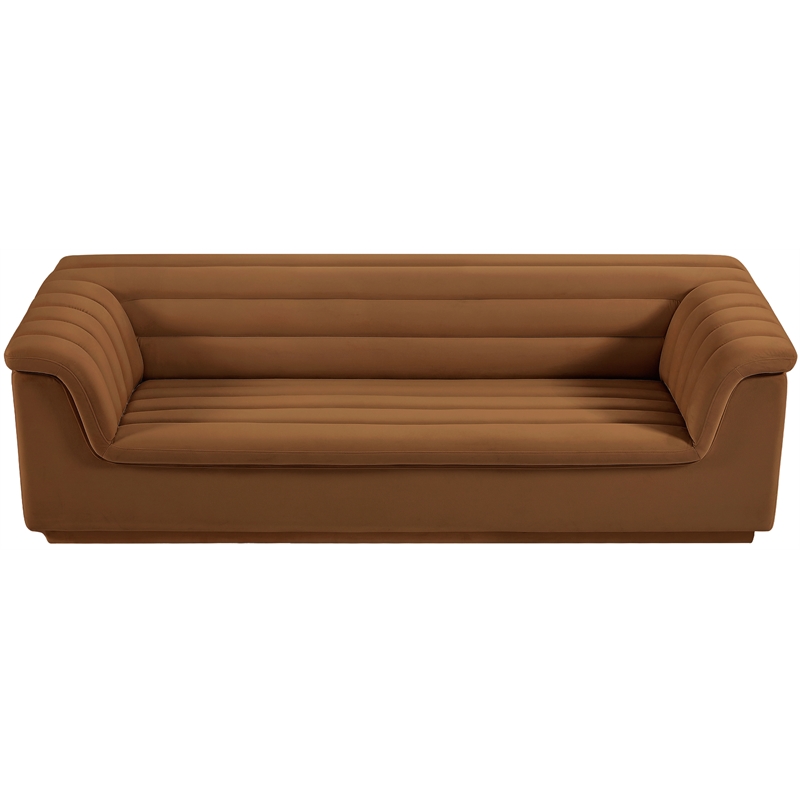 Bowery Hill Contemporary Deep Channel Tufted Soft Saddle Velvet Fabric Sofa
