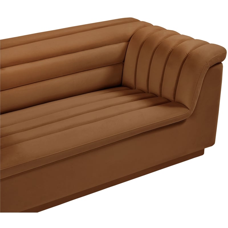 Bowery Hill Contemporary Deep Channel Tufted Soft Saddle Velvet Fabric Sofa