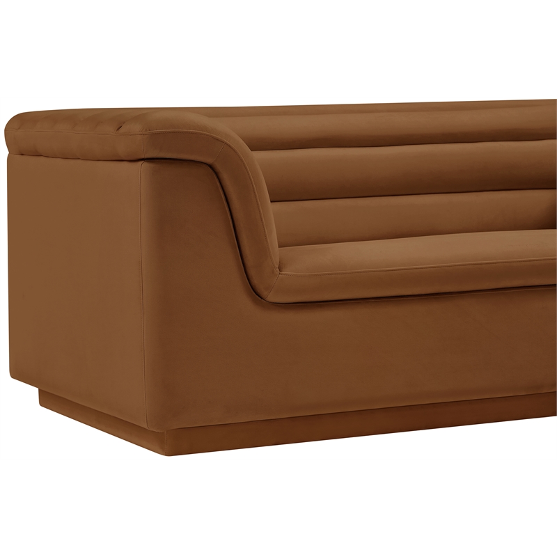 Bowery Hill Contemporary Deep Channel Tufted Soft Saddle Velvet Fabric Sofa