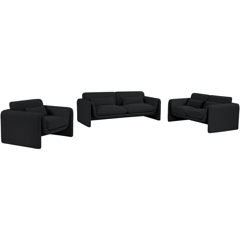 Bowery Hill Contemporary Rich Black Boucle Fabric Sofa with Curved Arms
