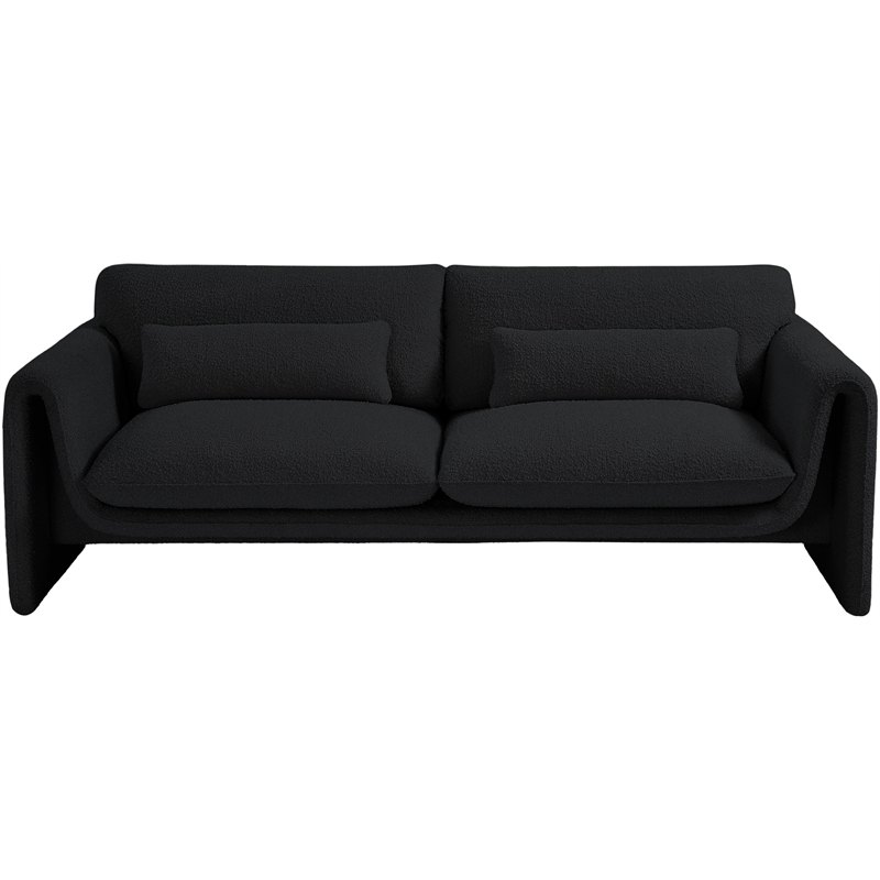 Bowery Hill Contemporary Rich Black Boucle Fabric Sofa with Curved Arms