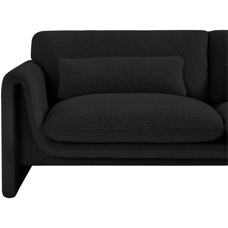 Bowery Hill Contemporary Rich Black Boucle Fabric Sofa with Curved Arms