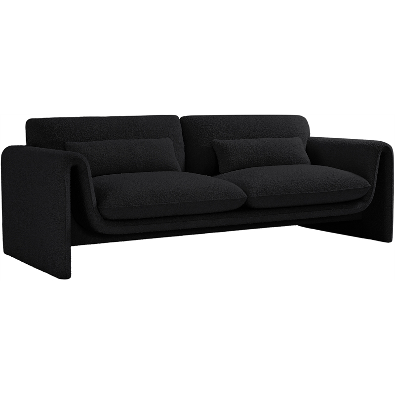 Bowery Hill Contemporary Rich Black Boucle Fabric Sofa with Curved Arms