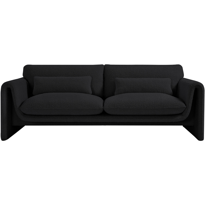 Bowery Hill Contemporary Rich Black Boucle Fabric Sofa with Curved Arms