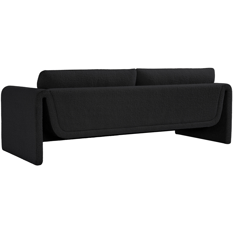 Bowery Hill Contemporary Rich Black Boucle Fabric Sofa with Curved Arms