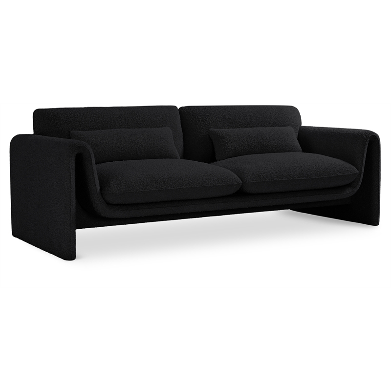 Bowery Hill Contemporary Rich Black Boucle Fabric Sofa with Curved Arms