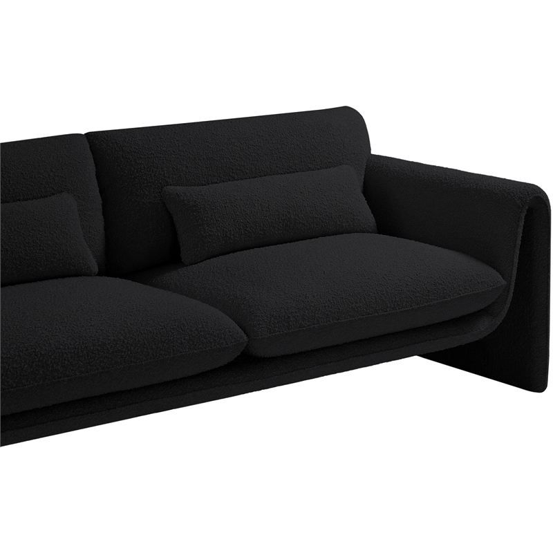Bowery Hill Contemporary Rich Black Boucle Fabric Sofa with Curved Arms