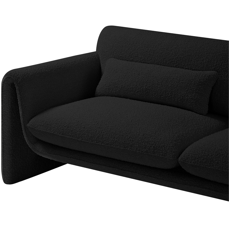 Bowery Hill Contemporary Rich Black Boucle Fabric Sofa with Curved Arms