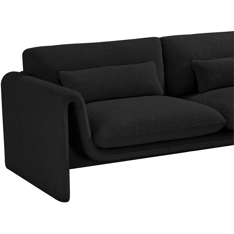 Bowery Hill Contemporary Rich Black Boucle Fabric Sofa with Curved Arms