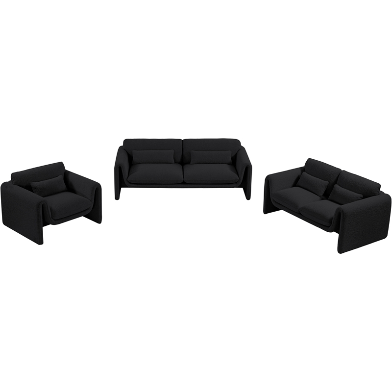 Bowery Hill Contemporary Rich Black Boucle Fabric Sofa with Curved Arms