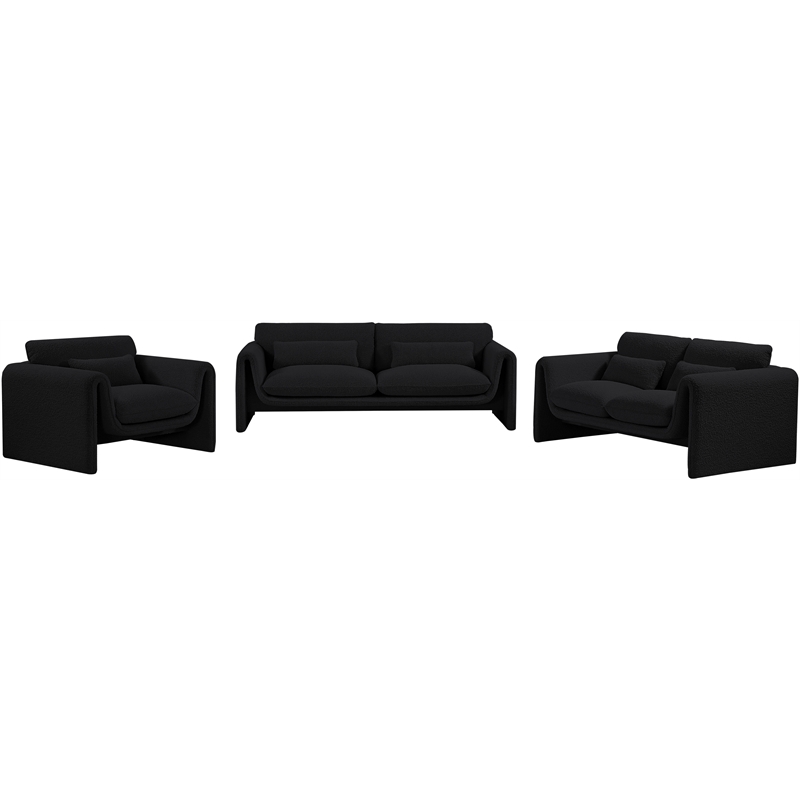 Bowery Hill Contemporary Rich Black Boucle Fabric Sofa with Curved Arms