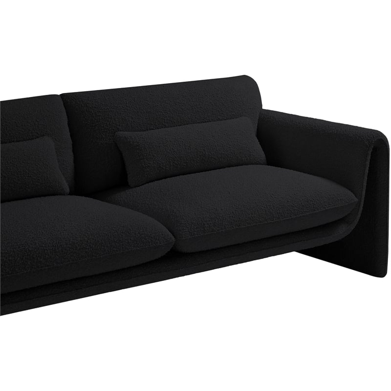 Bowery Hill Contemporary Rich Black Boucle Fabric Sofa with Curved Arms
