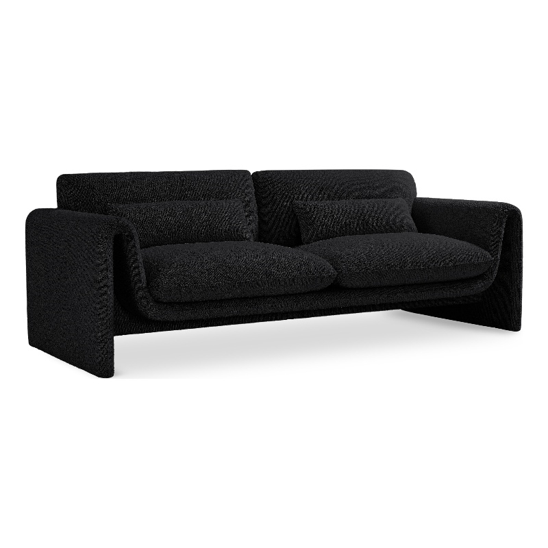 Bowery Hill Contemporary Rich Black Boucle Fabric Sofa with Curved Arms