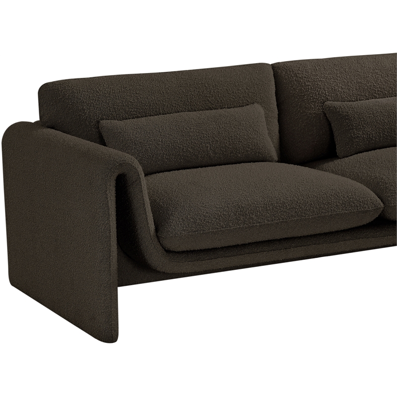 Bowery Hill Contemporary Rich Brown Boucle Fabric Sofa with Curved Arms