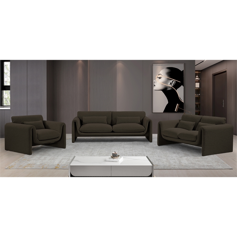 Bowery Hill Contemporary Rich Brown Boucle Fabric Sofa with Curved Arms
