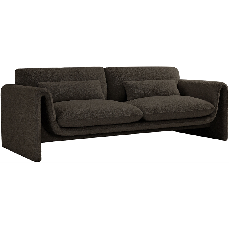Bowery Hill Contemporary Rich Brown Boucle Fabric Sofa with Curved Arms