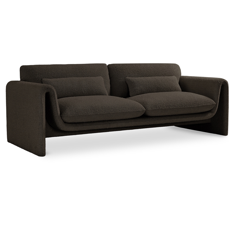Bowery Hill Contemporary Rich Brown Boucle Fabric Sofa with Curved Arms