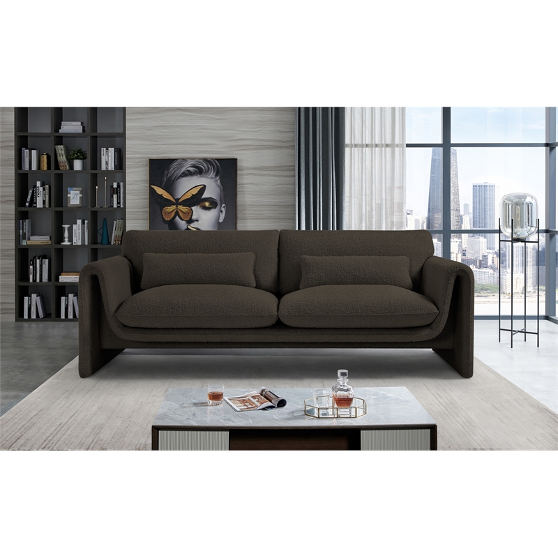 Bowery Hill Contemporary Rich Brown Boucle Fabric Sofa with Curved Arms