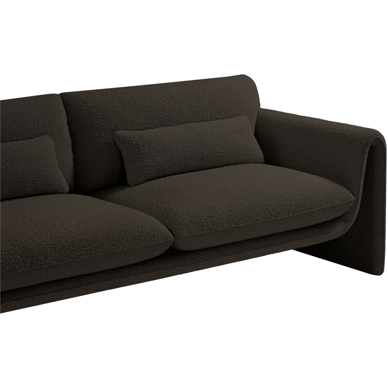 Bowery Hill Contemporary Rich Brown Boucle Fabric Sofa with Curved Arms