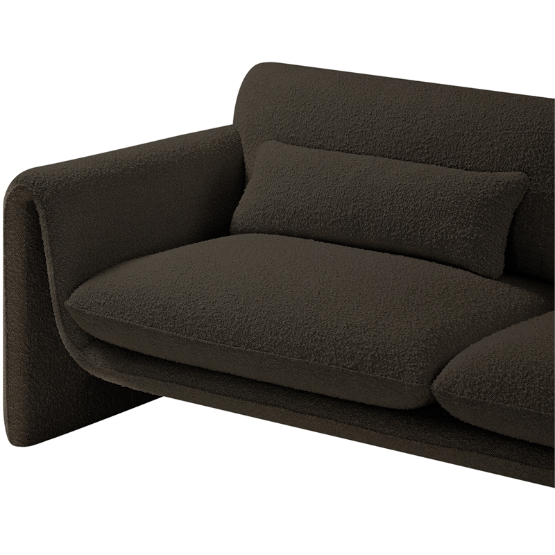 Bowery Hill Contemporary Rich Brown Boucle Fabric Sofa with Curved Arms