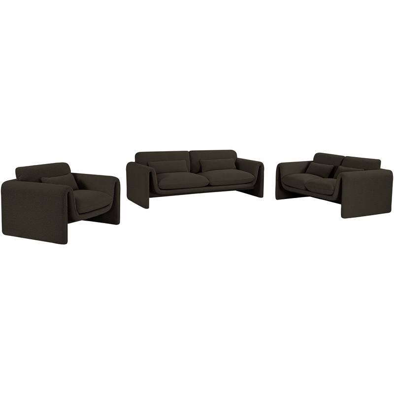 Bowery Hill Contemporary Rich Brown Boucle Fabric Sofa with Curved Arms