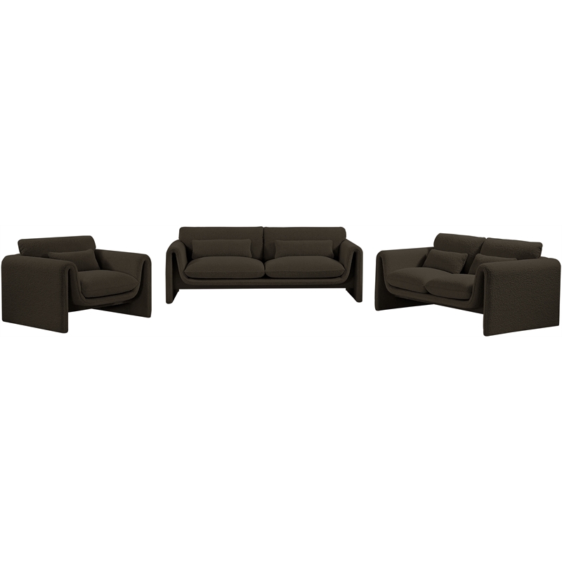 Bowery Hill Contemporary Rich Brown Boucle Fabric Sofa with Curved Arms