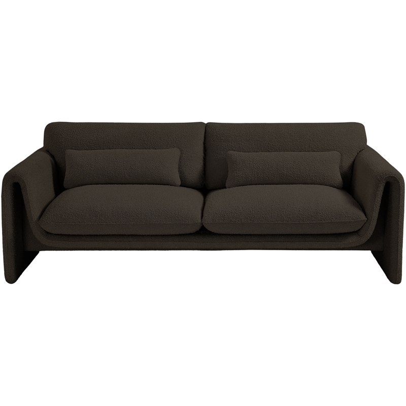 Bowery Hill Contemporary Rich Brown Boucle Fabric Sofa with Curved Arms