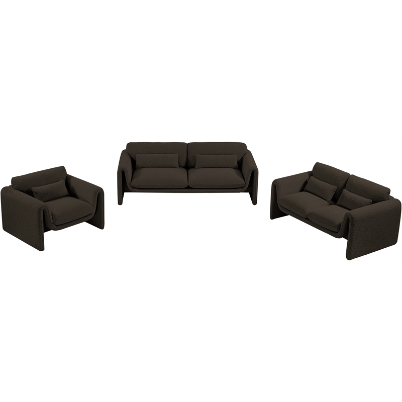 Bowery Hill Contemporary Rich Brown Boucle Fabric Sofa with Curved Arms
