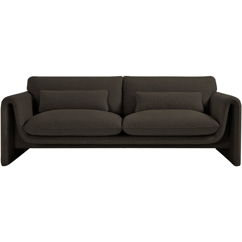 Bowery Hill Contemporary Rich Brown Boucle Fabric Sofa with Curved Arms