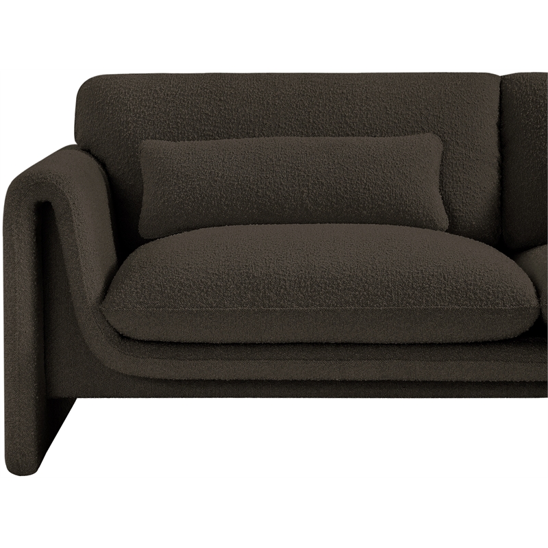 Bowery Hill Contemporary Rich Brown Boucle Fabric Sofa with Curved Arms