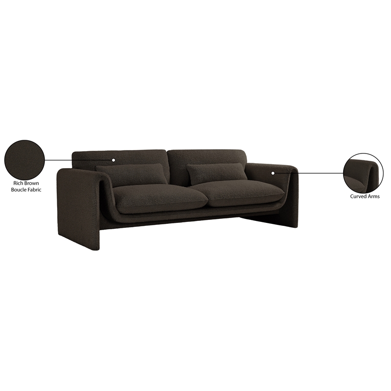 Bowery Hill Contemporary Rich Brown Boucle Fabric Sofa with Curved Arms
