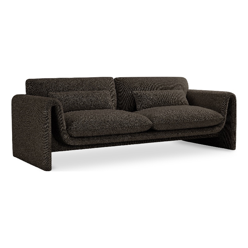 Bowery Hill Contemporary Rich Brown Boucle Fabric Sofa with Curved Arms