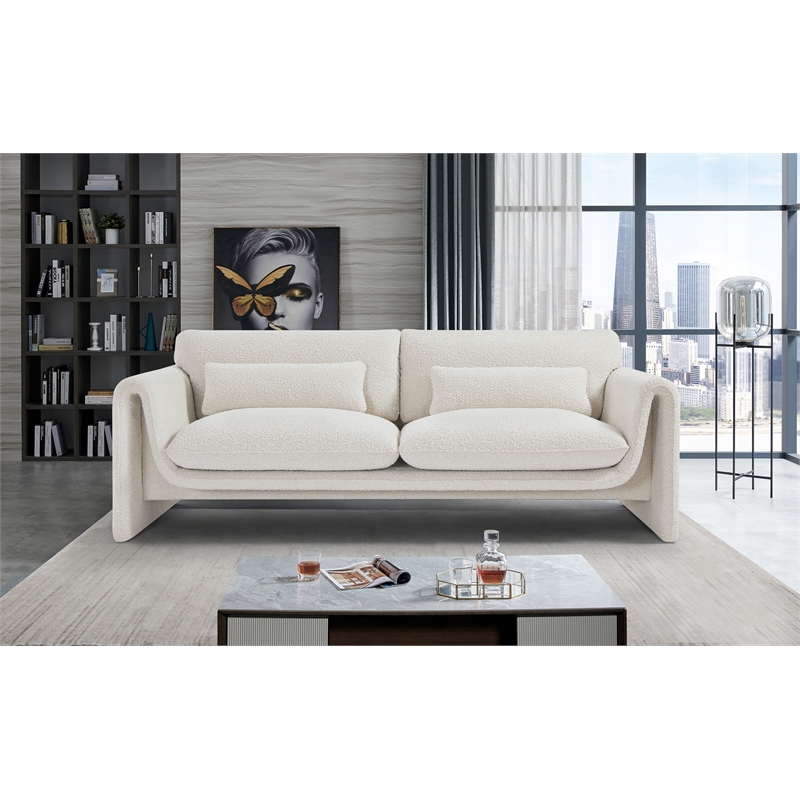 Bowery Hill Contemporary Rich Cream Boucle Fabric Sofa with Curved Arms