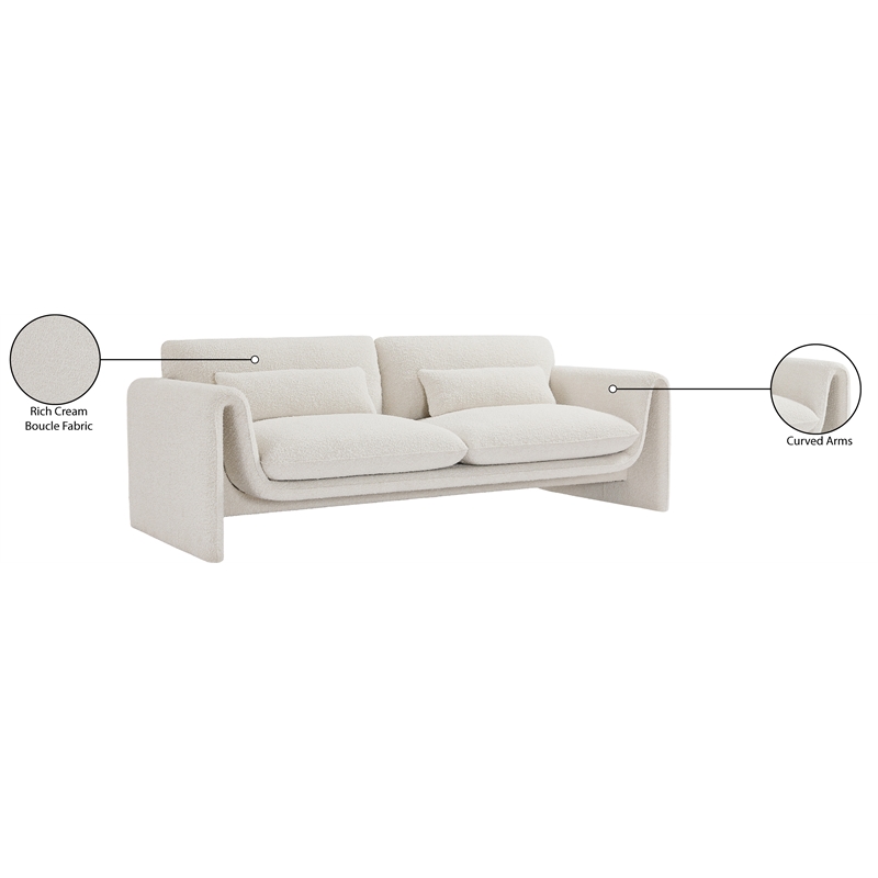 Bowery Hill Contemporary Rich Cream Boucle Fabric Sofa with Curved Arms