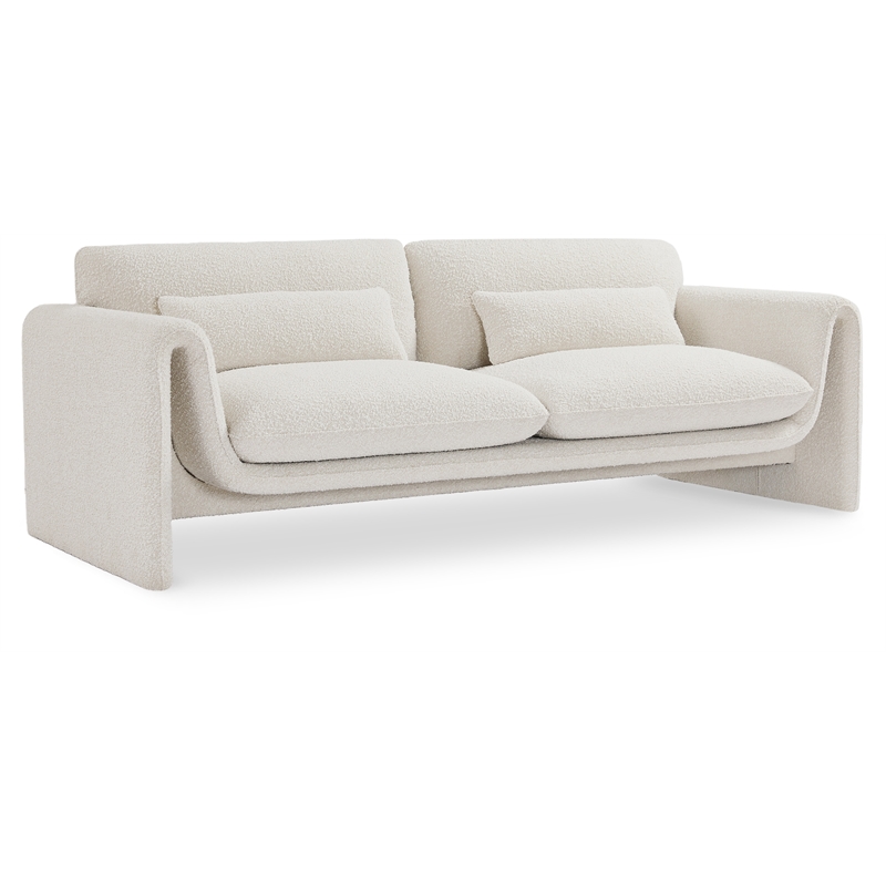 Bowery Hill Contemporary Rich Cream Boucle Fabric Sofa with Curved Arms