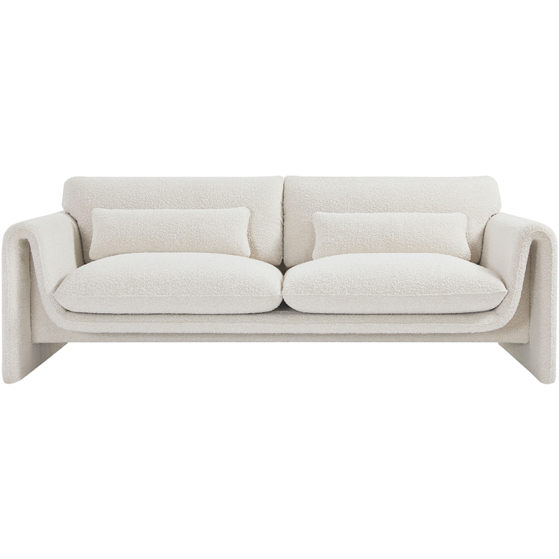 Bowery Hill Contemporary Rich Cream Boucle Fabric Sofa with Curved Arms