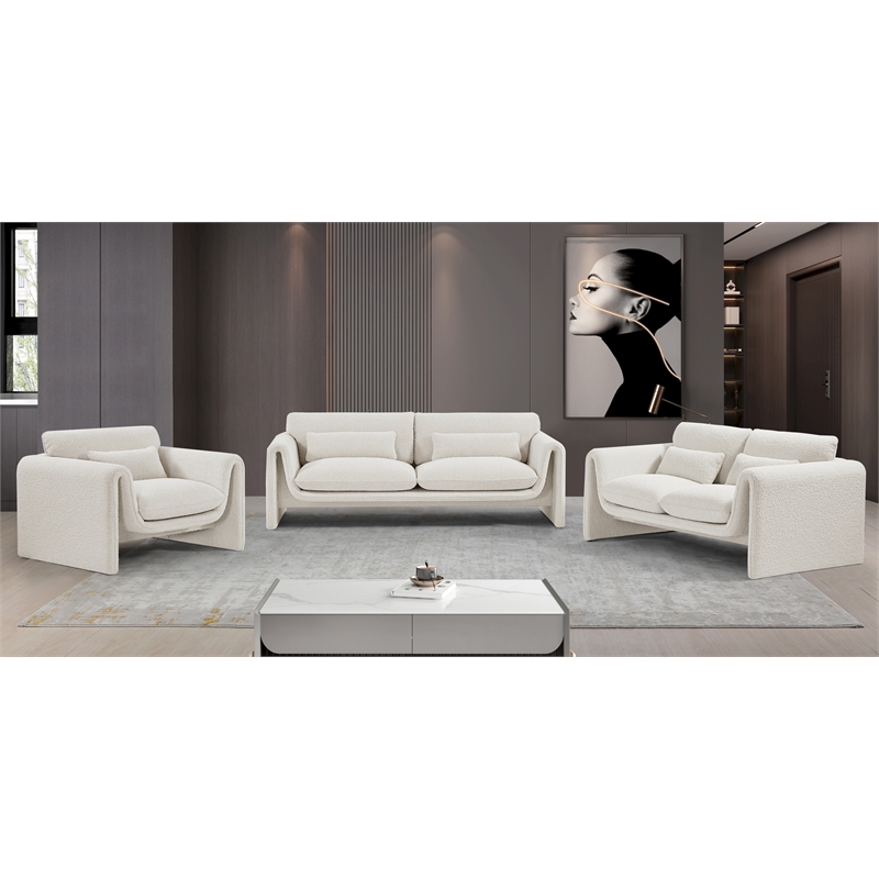 Bowery Hill Contemporary Rich Cream Boucle Fabric Sofa with Curved Arms