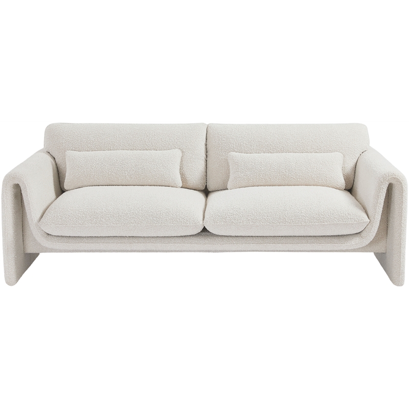 Bowery Hill Contemporary Rich Cream Boucle Fabric Sofa with Curved Arms
