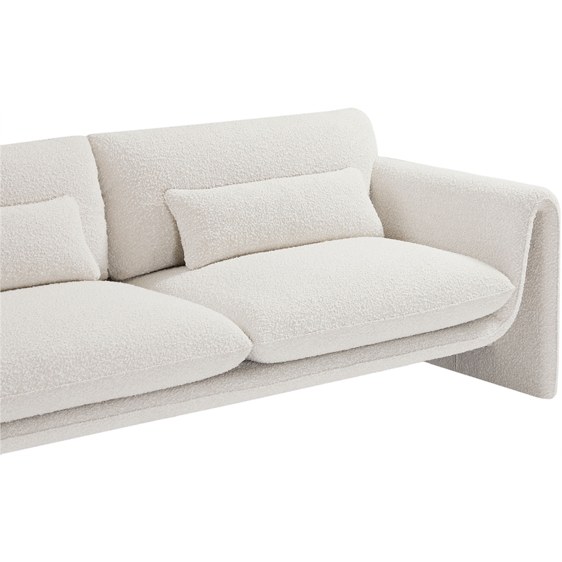 Bowery Hill Contemporary Rich Cream Boucle Fabric Sofa with Curved Arms