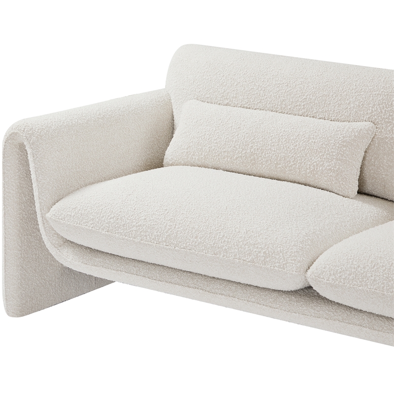 Bowery Hill Contemporary Rich Cream Boucle Fabric Sofa with Curved Arms