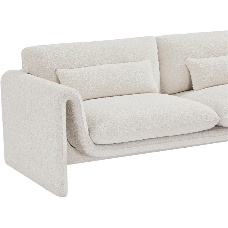 Bowery Hill Contemporary Rich Cream Boucle Fabric Sofa with Curved Arms