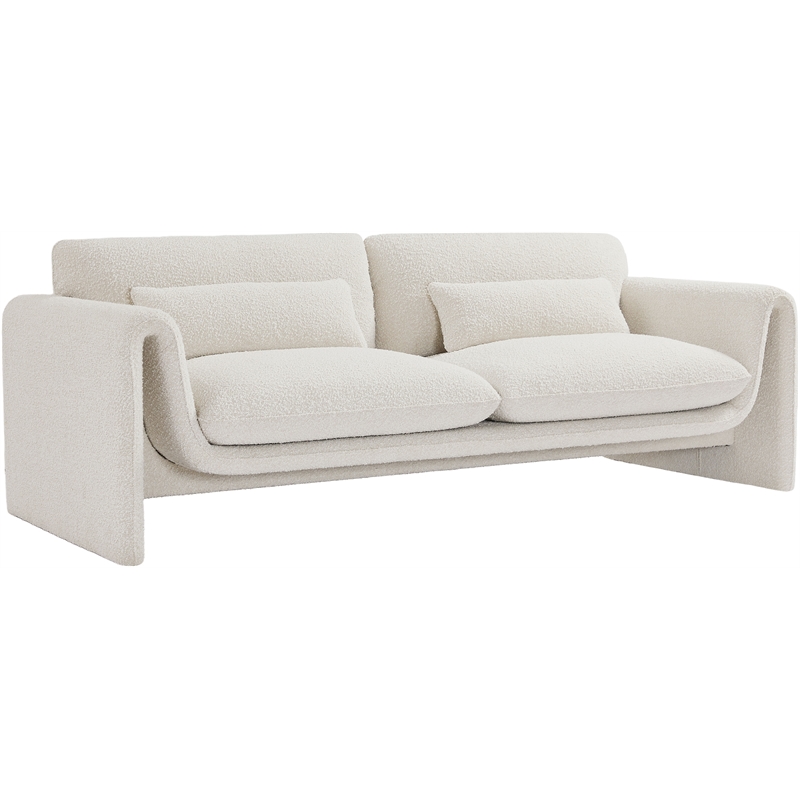 Bowery Hill Contemporary Rich Cream Boucle Fabric Sofa with Curved Arms