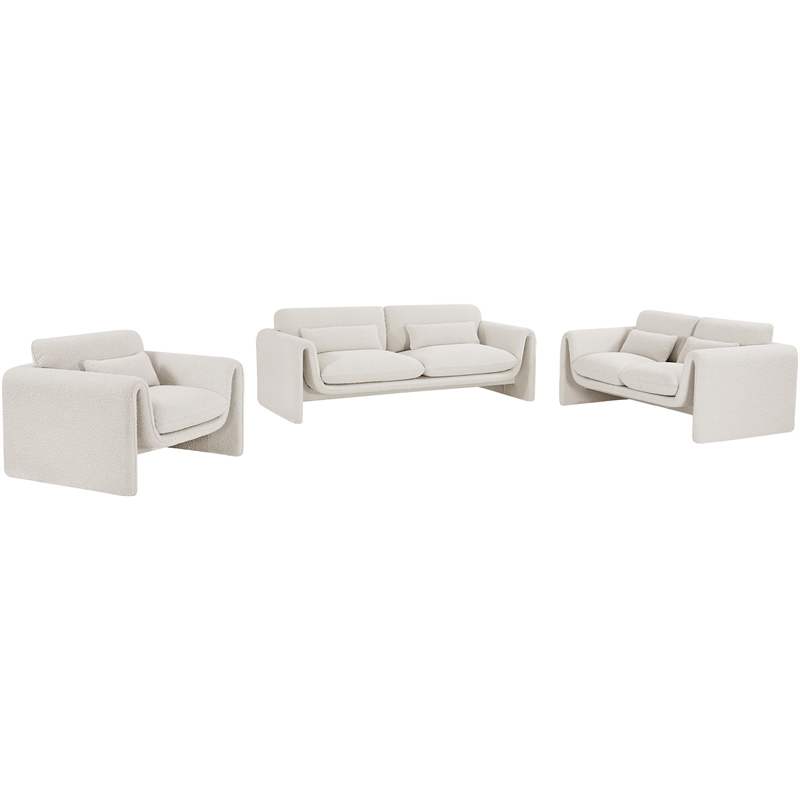 Bowery Hill Contemporary Rich Cream Boucle Fabric Sofa with Curved Arms