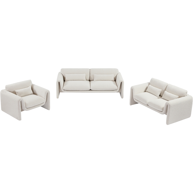 Bowery Hill Contemporary Rich Cream Boucle Fabric Sofa with Curved Arms